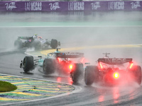 George Russell of the UK drives the (63) Mercedes-AMG Petronas F1 Team F1 W15 E Performance Mercedes during the Formula 1 Lenovo Grande Prem...