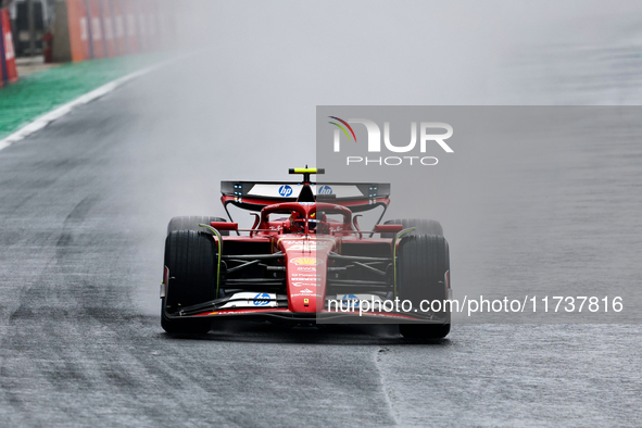 Carlos Sainz Jr. of Spain drives the (55) Scuderia Ferrari SF-24 Ferrari during the Formula 1 Lenovo Grande Premio De Sao Paulo 2024 in Sao...