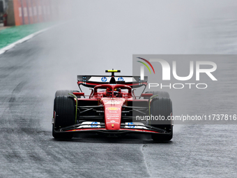 Carlos Sainz Jr. of Spain drives the (55) Scuderia Ferrari SF-24 Ferrari during the Formula 1 Lenovo Grande Premio De Sao Paulo 2024 in Sao...