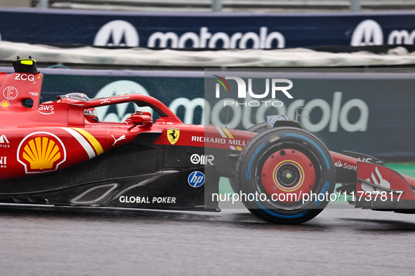 Carlos Sainz Jr. of Spain drives the (55) Scuderia Ferrari SF-24 Ferrari during the Formula 1 Lenovo Grande Premio De Sao Paulo 2024 in Sao...