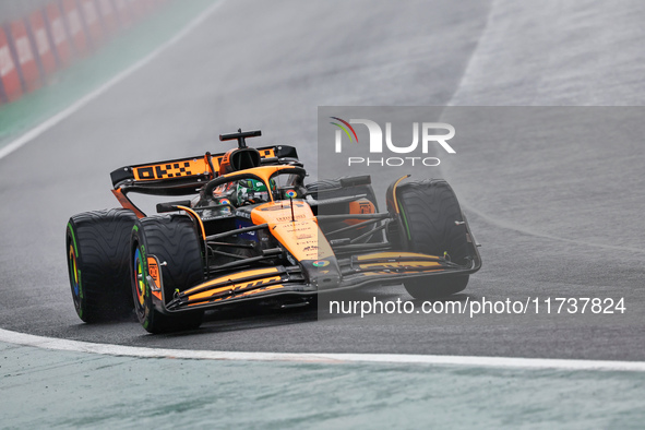 Oscar Piastri of Australia drives the (81) McLaren F1 Team MCL38 Mercedes during the Formula 1 Lenovo Grande Premio De Sao Paulo 2024 in Sao...