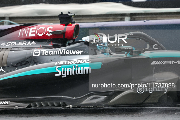 George Russell of the UK drives the (63) Mercedes-AMG Petronas F1 Team F1 W15 E Performance Mercedes during the Formula 1 Lenovo Grande Prem...