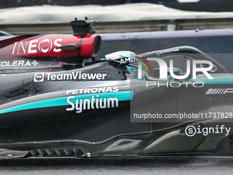 George Russell of the UK drives the (63) Mercedes-AMG Petronas F1 Team F1 W15 E Performance Mercedes during the Formula 1 Lenovo Grande Prem...