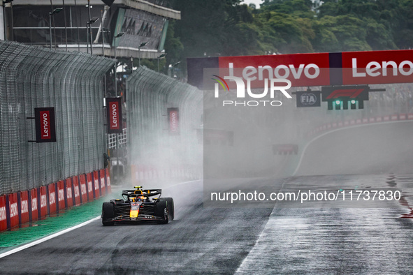 Sergio Perez of Mexico drives the (11) Oracle Red Bull Racing RB20 Honda RBPT during the Formula 1 Lenovo Grande Premio De Sao Paulo 2024 in...