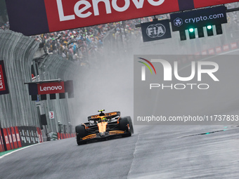 Lando Norris of the UK drives the McLaren F1 Team MCL38 Mercedes during the Formula 1 Lenovo Grande Premio De Sao Paulo 2024 in Sao Paulo, B...