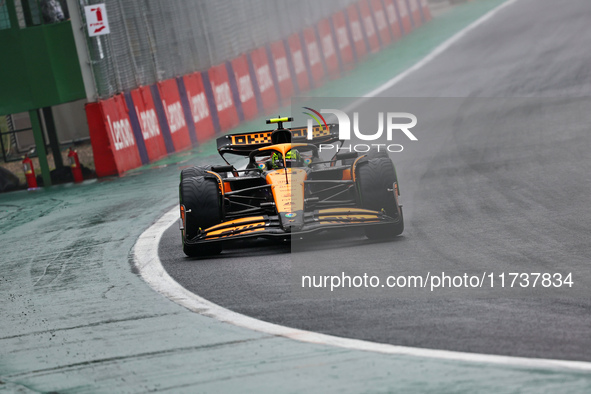 Lando Norris of the UK drives the McLaren F1 Team MCL38 Mercedes during the Formula 1 Lenovo Grande Premio De Sao Paulo 2024 in Sao Paulo, B...