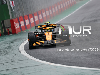 Lando Norris of the UK drives the McLaren F1 Team MCL38 Mercedes during the Formula 1 Lenovo Grande Premio De Sao Paulo 2024 in Sao Paulo, B...