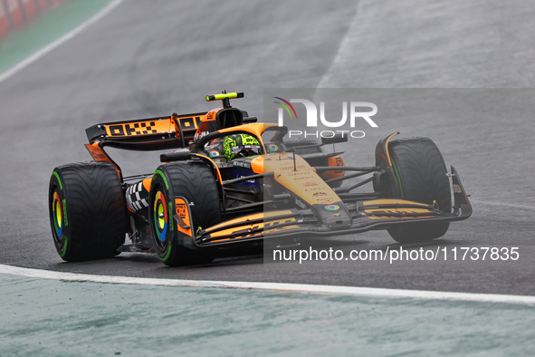 Lando Norris of the UK drives the McLaren F1 Team MCL38 Mercedes during the Formula 1 Lenovo Grande Premio De Sao Paulo 2024 in Sao Paulo, B...