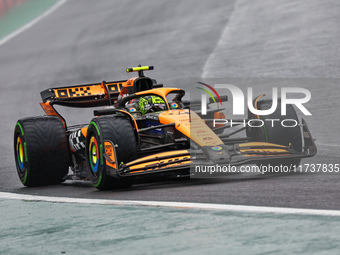 Lando Norris of the UK drives the McLaren F1 Team MCL38 Mercedes during the Formula 1 Lenovo Grande Premio De Sao Paulo 2024 in Sao Paulo, B...