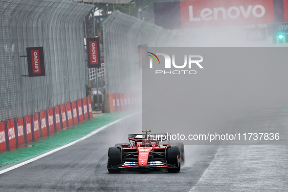 Carlos Sainz Jr. of Spain drives the (55) Scuderia Ferrari SF-24 Ferrari during the Formula 1 Lenovo Grande Premio De Sao Paulo 2024 in Sao...