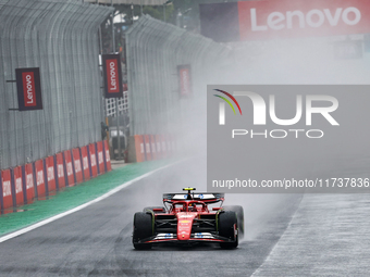 Carlos Sainz Jr. of Spain drives the (55) Scuderia Ferrari SF-24 Ferrari during the Formula 1 Lenovo Grande Premio De Sao Paulo 2024 in Sao...