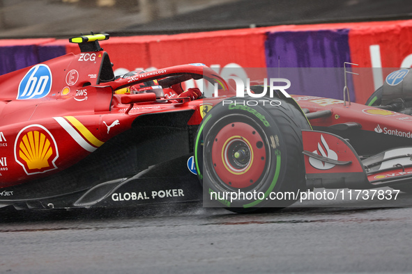 Carlos Sainz Jr. of Spain drives the (55) Scuderia Ferrari SF-24 Ferrari during the Formula 1 Lenovo Grande Premio De Sao Paulo 2024 in Sao...