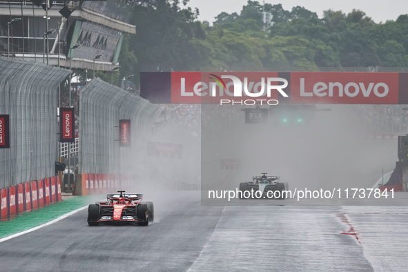 Charles Leclerc of Monaco drives the (16) Scuderia Ferrari SF-24 Ferrari during the Formula 1 Lenovo Grande Premio De Sao Paulo 2024 in Sao...