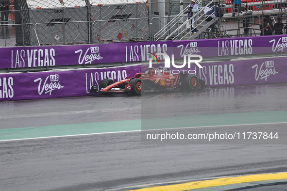 Carlos Sainz Jr. of Spain drives the (55) Scuderia Ferrari SF-24 Ferrari and crashes during the Formula 1 Lenovo Grande Premio De Sao Paulo...