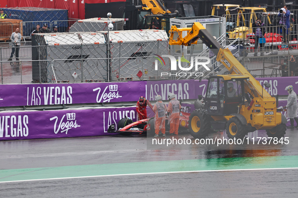 Carlos Sainz Jr. of Spain drives the (55) Scuderia Ferrari SF-24 Ferrari and crashes during the Formula 1 Lenovo Grande Premio De Sao Paulo...