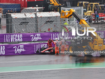 Carlos Sainz Jr. of Spain drives the (55) Scuderia Ferrari SF-24 Ferrari and crashes during the Formula 1 Lenovo Grande Premio De Sao Paulo...