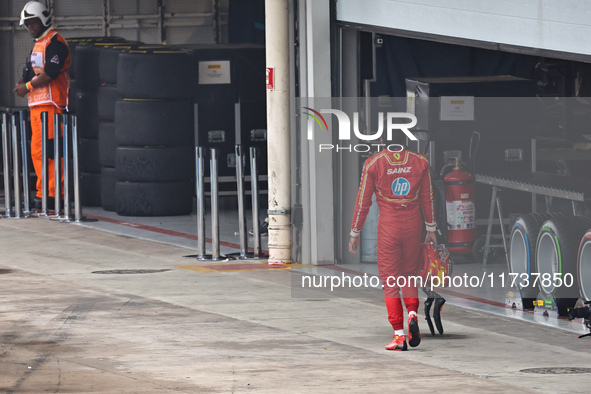 Carlos Sainz Jr. of Spain drives the (55) Scuderia Ferrari SF-24 Ferrari during the Formula 1 Lenovo Grande Premio De Sao Paulo 2024 in Sao...