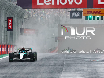 George Russell of the UK drives the (63) Mercedes-AMG Petronas F1 Team F1 W15 E Performance Mercedes during the Formula 1 Lenovo Grande Prem...