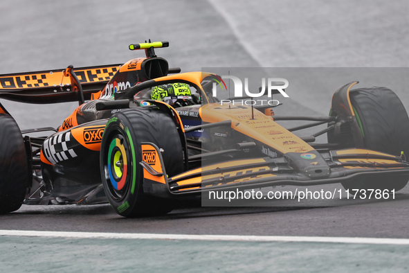 Lando Norris of the UK drives the McLaren F1 Team MCL38 Mercedes during the Formula 1 Lenovo Grande Premio De Sao Paulo 2024 in Sao Paulo, B...