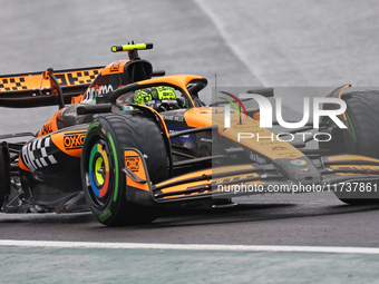 Lando Norris of the UK drives the McLaren F1 Team MCL38 Mercedes during the Formula 1 Lenovo Grande Premio De Sao Paulo 2024 in Sao Paulo, B...