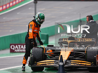 Oscar Piastri of Australia drives the (81) McLaren F1 Team MCL38 Mercedes during the Formula 1 Lenovo Grande Premio De Sao Paulo 2024 in Sao...