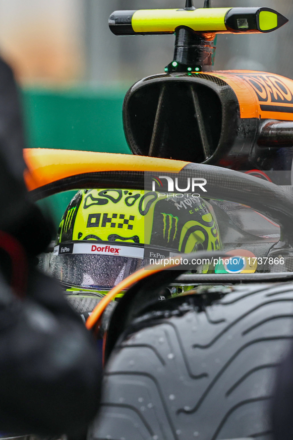 Lando Norris of the UK drives the McLaren F1 Team MCL38 Mercedes during the Formula 1 Lenovo Grande Premio De Sao Paulo 2024 in Sao Paulo, B...