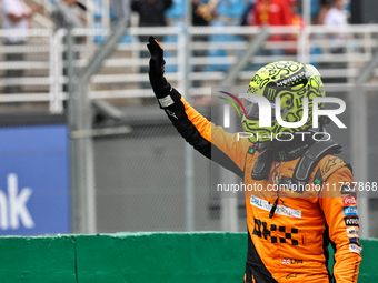 Lando Norris of the UK drives the McLaren F1 Team MCL38 Mercedes during the Formula 1 Lenovo Grande Premio De Sao Paulo 2024 in Sao Paulo, B...