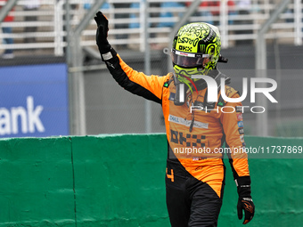 Lando Norris of the UK drives the McLaren F1 Team MCL38 Mercedes during the Formula 1 Lenovo Grande Premio De Sao Paulo 2024 in Sao Paulo, B...