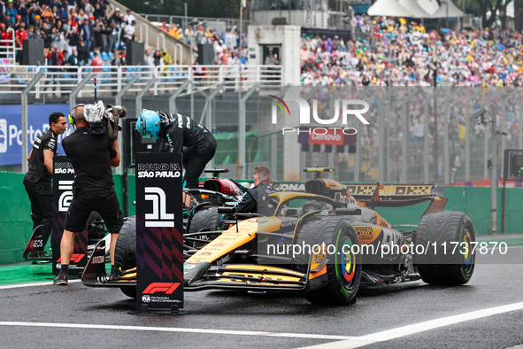 Lando Norris of the UK drives the McLaren F1 Team MCL38 Mercedes during the Formula 1 Lenovo Grande Premio De Sao Paulo 2024 in Sao Paulo, B...