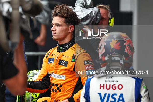 Lando Norris of the UK drives the McLaren F1 Team MCL38 Mercedes during the Formula 1 Lenovo Grande Premio De Sao Paulo 2024 in Sao Paulo, B...