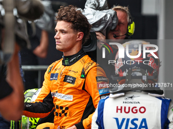 Lando Norris of the UK drives the McLaren F1 Team MCL38 Mercedes during the Formula 1 Lenovo Grande Premio De Sao Paulo 2024 in Sao Paulo, B...