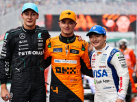 George Russell, Lando Norris, and Yuki Tsunoda participate in the Formula 1 Lenovo Grande Premio De Sao Paulo 2024 in Sao Paulo, Brazil, on...