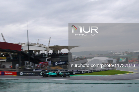 Lance Stroll of Canada drives the (18) Aston Martin Aramco Cognizant F1 Team AMR24 Mercedes during the Formula 1 Lenovo Grande Premio De Sao...