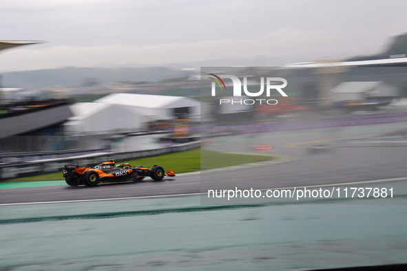 Lando Norris of the UK drives the McLaren F1 Team MCL38 Mercedes during the Formula 1 Lenovo Grande Premio De Sao Paulo 2024 in Sao Paulo, B...