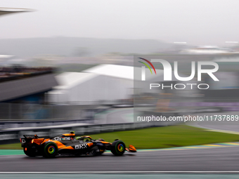 Lando Norris of the UK drives the McLaren F1 Team MCL38 Mercedes during the Formula 1 Lenovo Grande Premio De Sao Paulo 2024 in Sao Paulo, B...