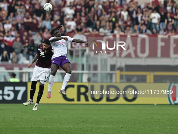 Moise Kean participates in the Serie A 2024-2025 match between Torino and Fiorentina in Torino, Italy, on November 3, 2024. 