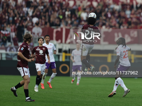 Sa?l Coco participates in the Serie A 2024-2025 match between Torino and Fiorentina in Torino, Italy, on November 3, 2024. 