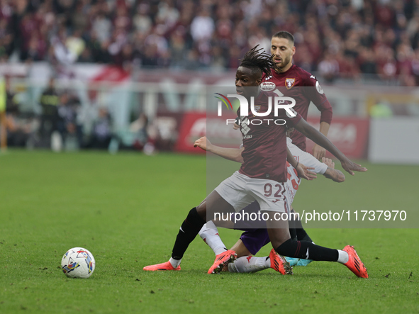 Alieu Njie participates in the Serie A 2024-2025 match between Torino and Fiorentina in Torino, Italy, on November 3, 2024 