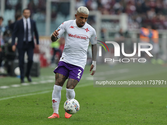 Dodo plays during the Serie A 2024-2025 match between Torino and Fiorentina in Torino, Italy, on November 3, 2024. (