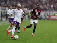 Dodo plays during the Serie A 2024-2025 match between Torino and Fiorentina in Torino, Italy, on November 3, 2024. (