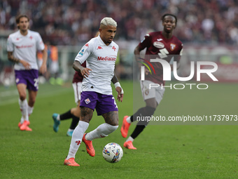 Dodo plays during the Serie A 2024-2025 match between Torino and Fiorentina in Torino, Italy, on November 3, 2024. (