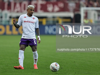 Dodo plays during the Serie A 2024-2025 match between Torino and Fiorentina in Torino, Italy, on November 3, 2024. (