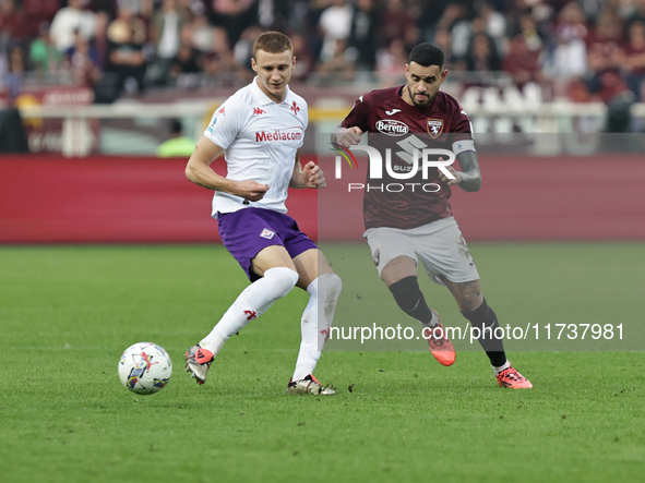 Pietro Comuzzo participates in the Serie A 2024-2025 match between Torino and Fiorentina in Torino, Italy, on November 3, 2024. 