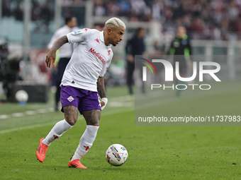 Dodo plays during the Serie A 2024-2025 match between Torino and Fiorentina in Torino, Italy, on November 3, 2024. (