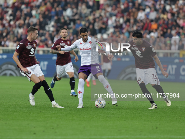 Rolando Mandragora participates in the Serie A 2024-2025 match between Torino and Fiorentina in Torino, Italy, on November 3, 2024. 