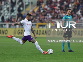 Cristiano Biraghi participates in the Serie A 2024-2025 match between Torino and Fiorentina in Torino, Italy, on November 3, 2024. (