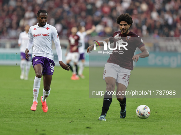 Sa?l Coco participates in the Serie A 2024-2025 match between Torino and Fiorentina in Torino, Italy, on November 3, 2024. 