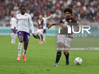 Sa?l Coco participates in the Serie A 2024-2025 match between Torino and Fiorentina in Torino, Italy, on November 3, 2024. (