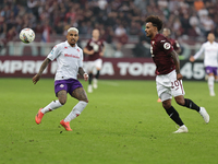 Dodo plays during the Serie A 2024-2025 match between Torino and Fiorentina in Torino, Italy, on November 3, 2024. (