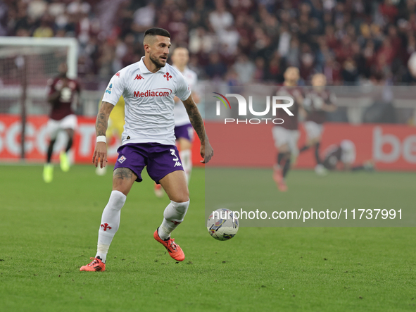 Cristiano Biraghi participates in the Serie A 2024-2025 match between Torino and Fiorentina in Torino, Italy, on November 3, 2024. 